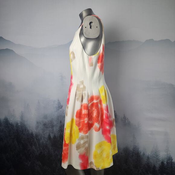 Calvin Klein Floral Print Tie Dye High Neck Fit and Flare Dress | Womens 14 - Picture 4 of 12